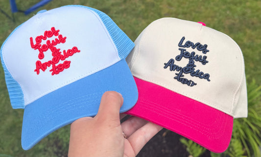 Loves Jesus and America Too Puff Hat