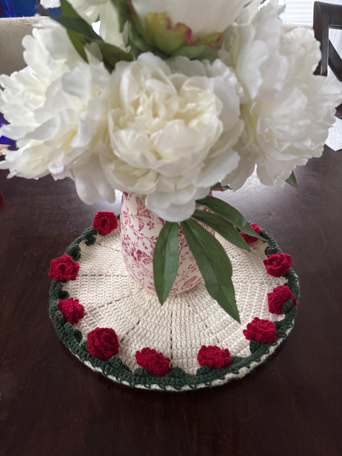 Crochet Rose Placemat and Flower Bouquet
