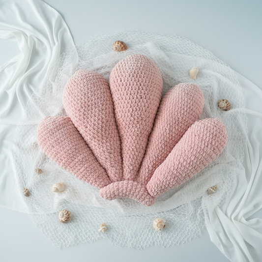 Giant Shell Pillow with fishing nets and conch shells